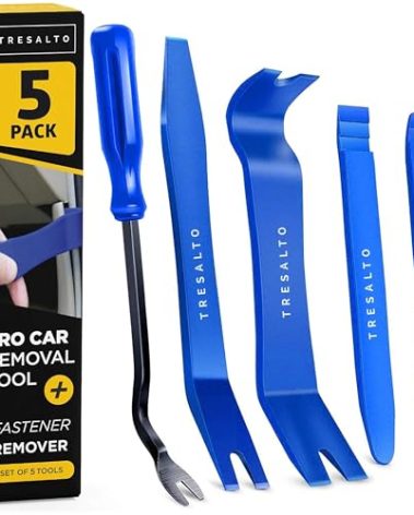 Tresalto Auto Trim Removal Tool Kit - 5 Piece Set for Dash, Door Panel, Clip Remover - Scratch-Resist Nylon Pry Tools for Interior Car Trims Work - Panel Prying Tools Included - Blue