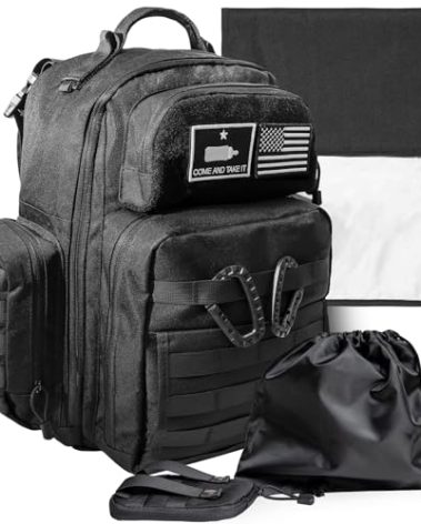 Dad Diaper Bag - Molle-Style Military Diaper Backpack Made of Rugged 900D Waterproof Polyester with Wider Extra-Long Straps, Pouch for Dirty Diapers, Baby Wipes Dispenser & Insulated Bottle Pockets
