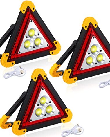 Huquary LED Emergency Warning Triangle, Rechargeable Portable Flashing LED Warning Triangle Light with 4 Modes, Safety Hazard Light for Car Truck RV Vehicle Roadside, Batteries Not Included(3 Pack)