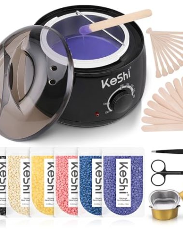 KeShi Waxing Kit, Painless Hair Removal Wax Warmer with 6 Bags Hard WaxBeans for Full Body, Legs, Face, Eyebrows & Bikini— Ideal for Both Women & Men