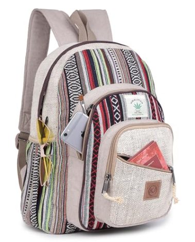 KayJayStyles Natural Handmade Large Multi Pocket Hemp Nepal Backpack