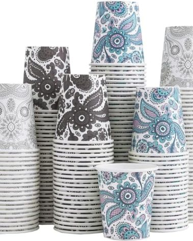 [300 Pack] 3 oz Disposable Paper Cups, Small Mouthwash 3 OZ Mini Bathroom Cups 3 Ounce for Supermarket, Birthday Party, Travel, Events, Picnic, BBQ (Paisley)