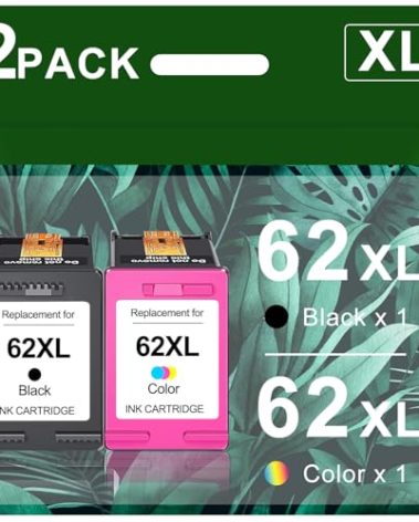62XL Ink Cartridges Black and Color Replacement for HP Ink 62 62XL for Envy 5540 5542 5640 5660 7640 7645 OfficeJet 5740 5741 5745 8000 8040 200 250 258 Printer (1 Black 1Color)