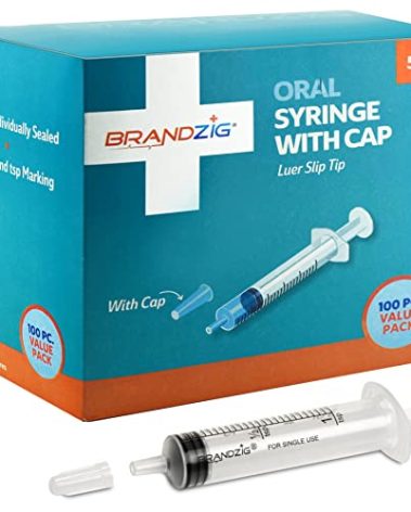 5ml Syringe With Cap (100 Pack) | Oral Dispenser Without Needle, Luer Slip Tip, | Individually Wrapped Medicine Dropper For Infants & Pets