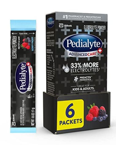 Pedialyte AdvancedCare Plus Electrolyte Powder, Has 33% More Electrolytes and PreActiv Prebiotics, Berry Frost, 6 Powder Packets