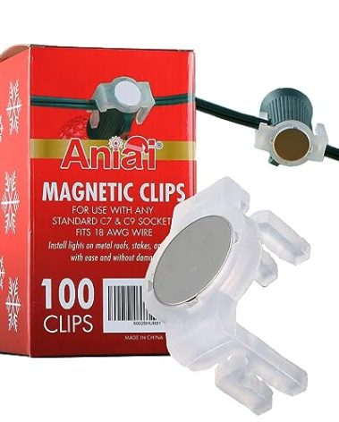 Aniai Strong Magnetic Christmas Light Clips,for Outdoor Living, Box of 100Pcs