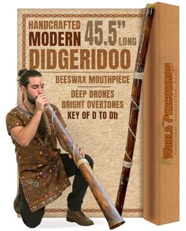 World Percussion USA Modern Didgeridoo Instrument – Hand-fired with Beeswax Mouthpiece, Durable and Lightweight, Ideal for Beginners – Key of D