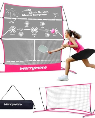 MerryMove Pickleball Rebound Net for Practice: Pink Pickleball Net Training Aid for Launcher Portable for Outdoor Backyard Driveway - Pickle Ball Gifts for Women Teens Adults