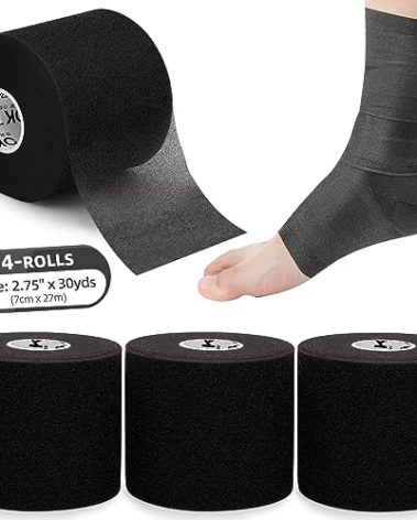 OK TAPE Pre Wrap Tape (4-Rolls, 120 Yards) - Athletic Foam Underwrap for Sports, Protect for Ankles Wrists Hands and Knees, 2.75 Inches - Black