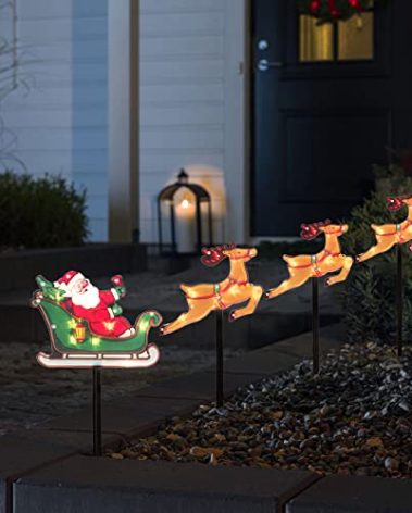 4-Piece Reindeer Set Christmas Pathway Lights, Battery Powered LED Pathway Marker Yard Stakes Christmas Outdoor Decoration