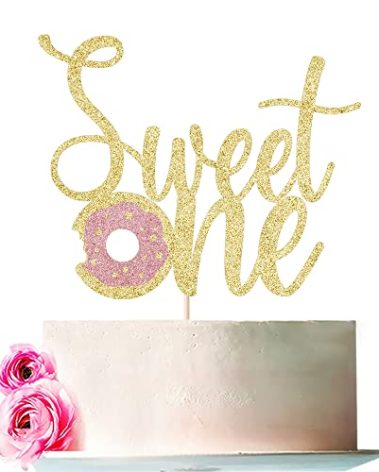 Bejotaa Donut Sweet One Cake Topper- 1st Birthday for 1st Birthday, Smash Cake Topper, Candyland Sweet One Cake Decorations (golden)