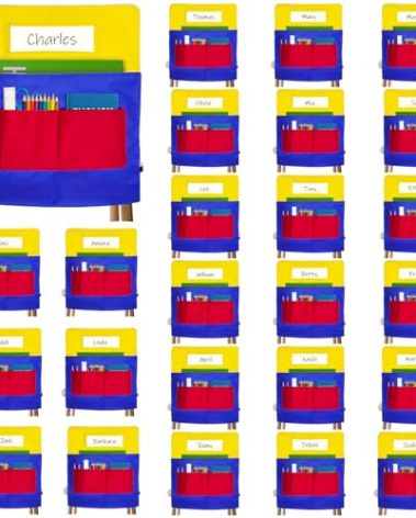 25 PCS Chair Pockets for Classroom, Seat Sacks for Classroom Chairs k-2 3-5, Student Chair Bag Organizer with 5 Pocket for Kindergarten, School Storage, Teacher Supplies (15"W x 19"H, Colorful)