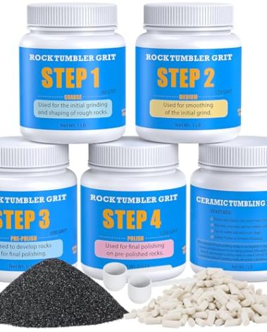 KoolStone Rock Tumbler Grit and Ceramic Tumbling Media 4 Pounds, Polish Up to 25 lbs. of Rocks, 4-Step Polish Refill Media Kit, Compatible with All Rock Tumblers, Essential Polishing Kit for Adults