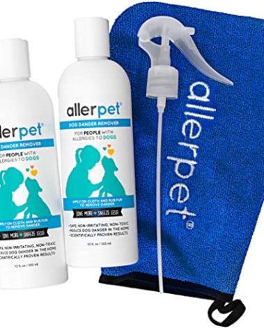 Allerpet Dog Dander Remover w/Free Applicator Mitt & Sprayer - Best Pet Dander Remover for Allergens - for Canine Dry Skin Treatment - Good for Fur & Skin - 2 Pack (12oz)