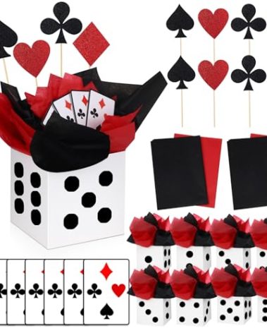 WinnerWhy 8 Sets Casino Party Decorations Themed Table Centerpieces Casino Night Table Party Toppers with Dice Box Poker Cutouts and Sticks for Night Decor Birthday