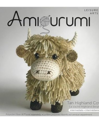 LEISURE ARTS Crochet Kit Amigurumi Highland Cow, Tan, Crochet Kit Beginners, Beginner for Adults, Animal Kit, Kits for Beginners, Crotchet