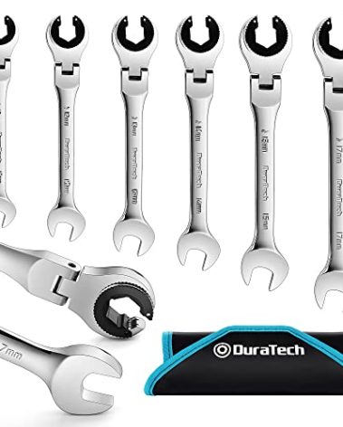 DURATECH 6-Piece Ratcheting Wrench Set with Open Flex-head, Metric Ratcheting Tubing Wrench Set, 10-17mm, 72-Tooth Gear, CR-V Steel, with Organizer Bag, Gifts for Men