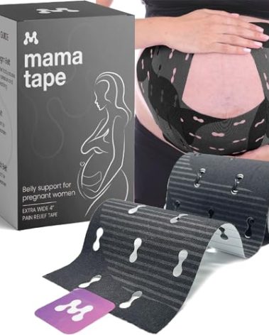 Mama Tape Pregnancy Belly Support | Pelvic and Back Pain Relief | Extra Wide 4" x 16.4' Roll of Kinesiology Tape for Pregnant Skin | Maternity Belly Support | Pregnancy Must Have | Gift for Women