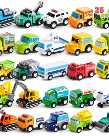 JOYIN 25 Pieces Pull Back Cars and Trucks Toy Vehicles Set for Toddlers, Girls and Boys Kids Play Set, Die-Cast Car, Party Favors, School Gifts, Goodie Bags Stuffers for Kids, Christmas Birthday Gifts
