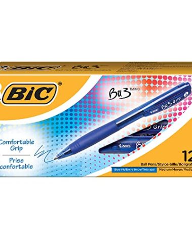BIC BU3 Retractable Ballpoint Pen, Medium Point (1.0mm), Blue, Side Click Retraction For Added Convenience, 12-Count