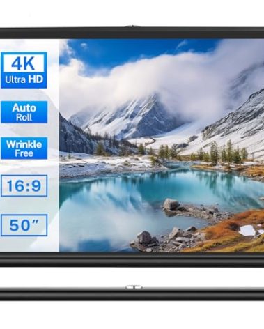 50 inch Small Projector Screen, Goldengrainv Retractable Pull Up Screen, Floor Projector Screen, 16:9 4K Portable Screen for Projector, Roll Down Movie Screen for Gaming Indoor, Mini White Screen