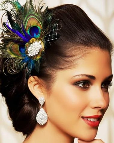 Yokawe Peacock Feather Hair Clip, Rhinestone Crystal Fascinator, 1920s Flapper,Vintage Style Hair Accessory