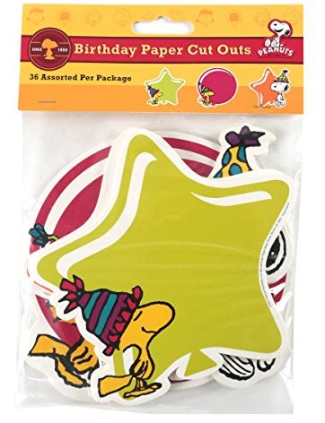 Eureka Peanuts Birthday Assorted Paper Cut-Outs, 12 Each of 3 Different Designs, 36-Piece