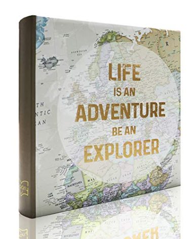 Holoary Photo Album 4x6 160 Photos Two Pictures Per Page, Memo Writing Area for Each Pocket, 160 Pockets 4”x6”, Printed Book Cover Travel Design World Map Adventure Vacation