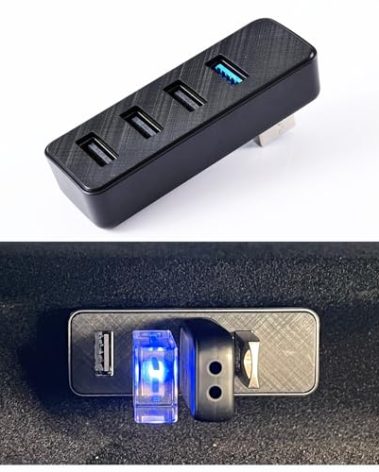 DGXWLLW USB Hub for Tesla Model Y Juniper 2025 2026 Model 3 Highland 2024 2025, 4 in 1 Glove Box USB 3.0 Expander Glovebox Docking Station for Dashcam Flash Drive Charging Data Transferring Game Music