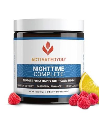 Nighttime Complete by Activated You Daily Wellness Drink for Gut Health with Ashwagandha - Raspberry Lemonade with Prebiotics, Probiotics, Vitamin C - Supports Relaxation & Digestion, Plant-Based