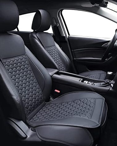 Elantrip 2PCs Front Car Seat Covers Leather Water Proof Seat Protector Universal fit for Most Cars SUVs and Trucks Black