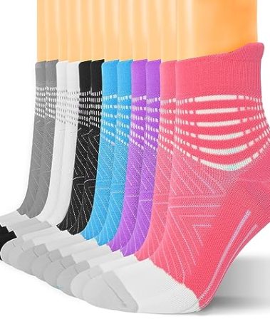 IRAMY Compression Ankle Support Running Socks Women Coolmax Wicking 6 Pairs Quarter Athletic Cushioned Plantar Fasciitis Socks