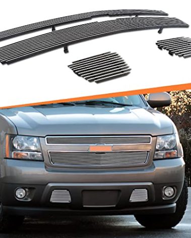 Chrome Grill fits 2007 08 09 10 11 12 13 2014 Chevy Tahoe Suburban Avalanche Polished Aluminium Front Billet Grille Insert Combo Upper+Lower 4pcs (Chrome Al)