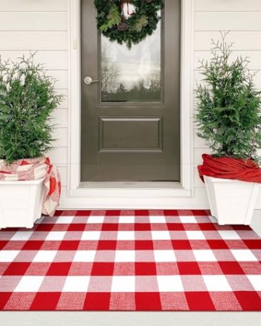 KIMODE Christmas Door Mats Outside 3'x5', Red and White Buffalo Plaid Rug, Farmhouse Christmas Front Door Mat, Washable Reversible Outdoor Christmas Decor for Front Porch Entryway Kitchen
