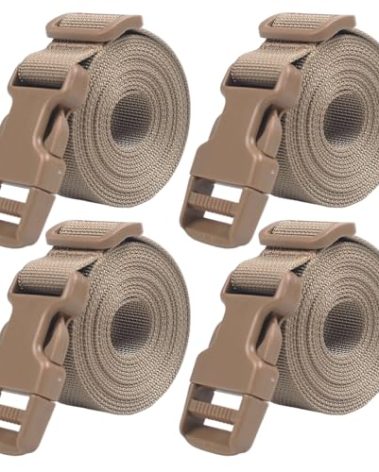 XTACER Backpack Accessory Strap Luggage Straps Cover Strap Sleeping Bag Strap with Buckle (TAN - Release Buckle Straps (4-Pack))
