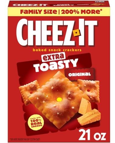 Cheez-It Cheese Crackers, Baked Snack Crackers, Lunch Snacks, Family Size, Extra Toasty, 21oz Box (1 Box)