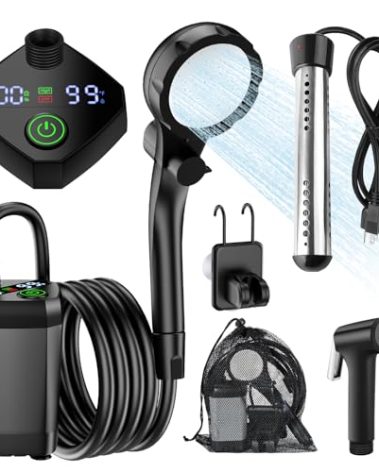 InkTrail Portable Camping Shower with Heater, Long-Lasting 6000mAh Rechargeable Camping Shower with Sprayer Head,4 Spray Modes,IPX7 Waterproof Outdoor Camp Pump for Hiking, Travel, Car, Pet