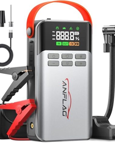 ANFLAG 8-in-1 Car Jump Starter with Air Compressor – 5500A Peak, 150PSI Tire Inflator, 12V Portable Power Bank, LCD Display, and LED Flashlight for All Gas & 12.0L Diesel Engines