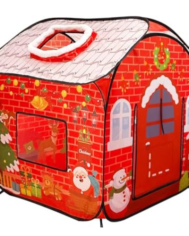 Christmas Pop Up Play Tent for Kids, Christmas Themed Pop Up Playhouse Indoor Outdoor Folding Portable Play Tent for Boys and Girls