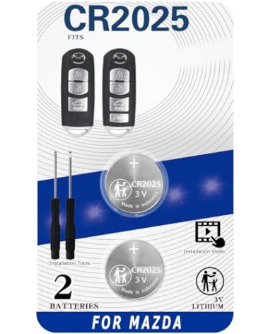 Key Fob Battery Replacement for Mazda (2009-2020) 3 6 CX-3 CX-5 CX-9 MX-5 Miata Remote Fob Battery (Pack of 2) CR2025