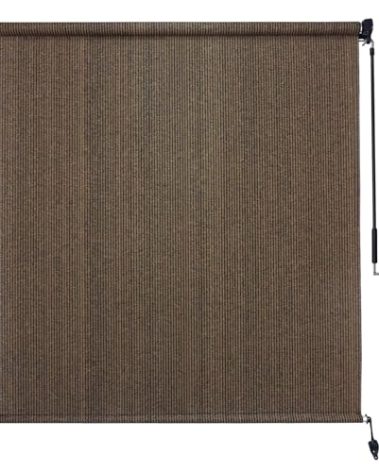 Amagenix Outdoor Roller Shades 6'(W) X 8'(H), Exterior Cordless Patio Shades Roll Up Outdoor Blinds with 90% UV Protection, Two-Section Poles with One-Piece Fabric, Mocha