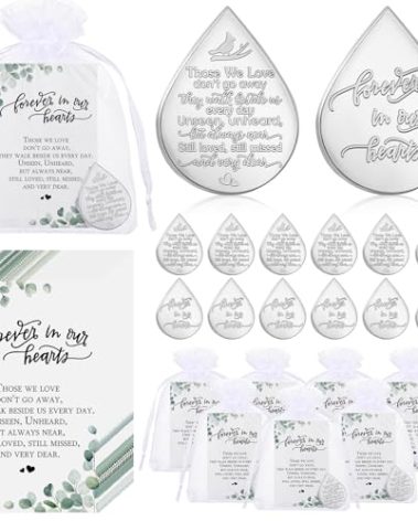 Ctosree 50 Sets Funeral Favors for Guests Tear Shaped Pocket Hug Token Memorial Sign with Poem Cards and Organza Bags for Family Church Funeral Prayer Gifts