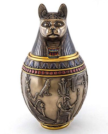 Top Collection Canopic Jar Statue in Cold Cast Bronze - Ancient Egyptian Mythology Artifact - Collectible Figurine Sculpture (Bastet)