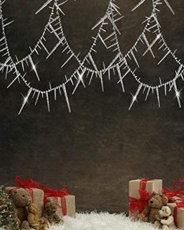 Decor365 3D Glitter Silver Icicle Garlands Banner Streamer for Christmas Party Decoration New Year Ice Winter Wonderland Birthday Streamers Wedding Baby Shower