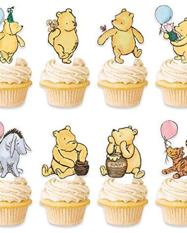 48 Pcs Winnie Baby Shower Cupcake Toppers for Classic Birthday Party Supplies Cute Winnie Cake Topper for Baby Shower Decorations