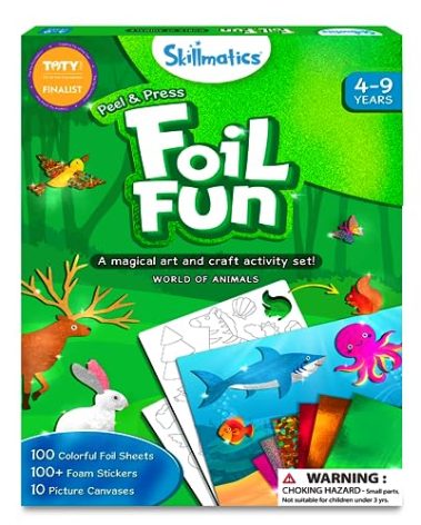 Skillmatics Foil Fun - Animals, No Mess Art for Kids, Travel Toys, Craft Kits, DIY Creative Activity, Christmas Gifts for Boys & Girls Ages 4, 5, 6, 7, 8, 9