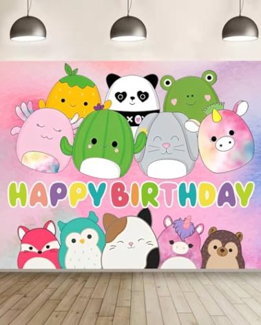 Cute Animal Background Birthday Decorations, Cute Animal Happy Birthday Banner Backdrop for Cute Animal Birthday Party Supplies (5x3ft)