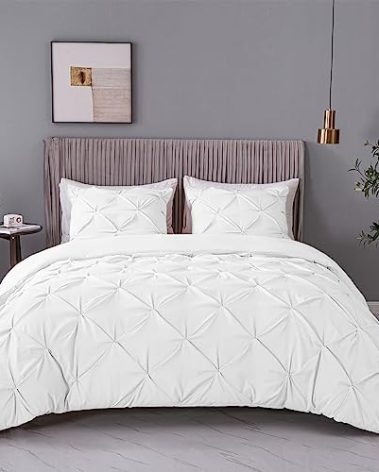 ASHLEYRIVER 3 Piece King Duvet Cover with Zipper&Corner Ties 100% 120g Microfiber White King Duvet Cover Set(King White)