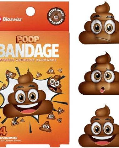 BioSwiss Kids Bandages, Poop Shaped Self Adhesive Bandage Set, Latex Free, Sterile Wound Care, 24 Count