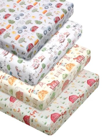 VitalCozy 4 Pcs Farm Animals Crib Sheet Set Newborn Bedding Nursery Baby Sheets for Girl Boys Baby Gifts for Standard Crib and Toddler Mattresses, 52 x 28 x 8 Inches